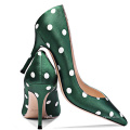 High Heel Shoes Pumps Women's Green Polka Dot Silk Women custom Ladies Dress Shoes For Lady